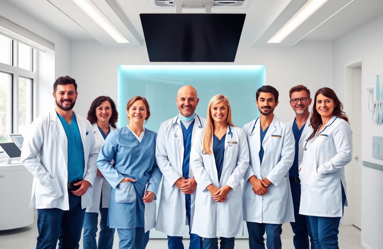 Fairfield House Dental Surgery clinical and reception team standing together inside the practice.