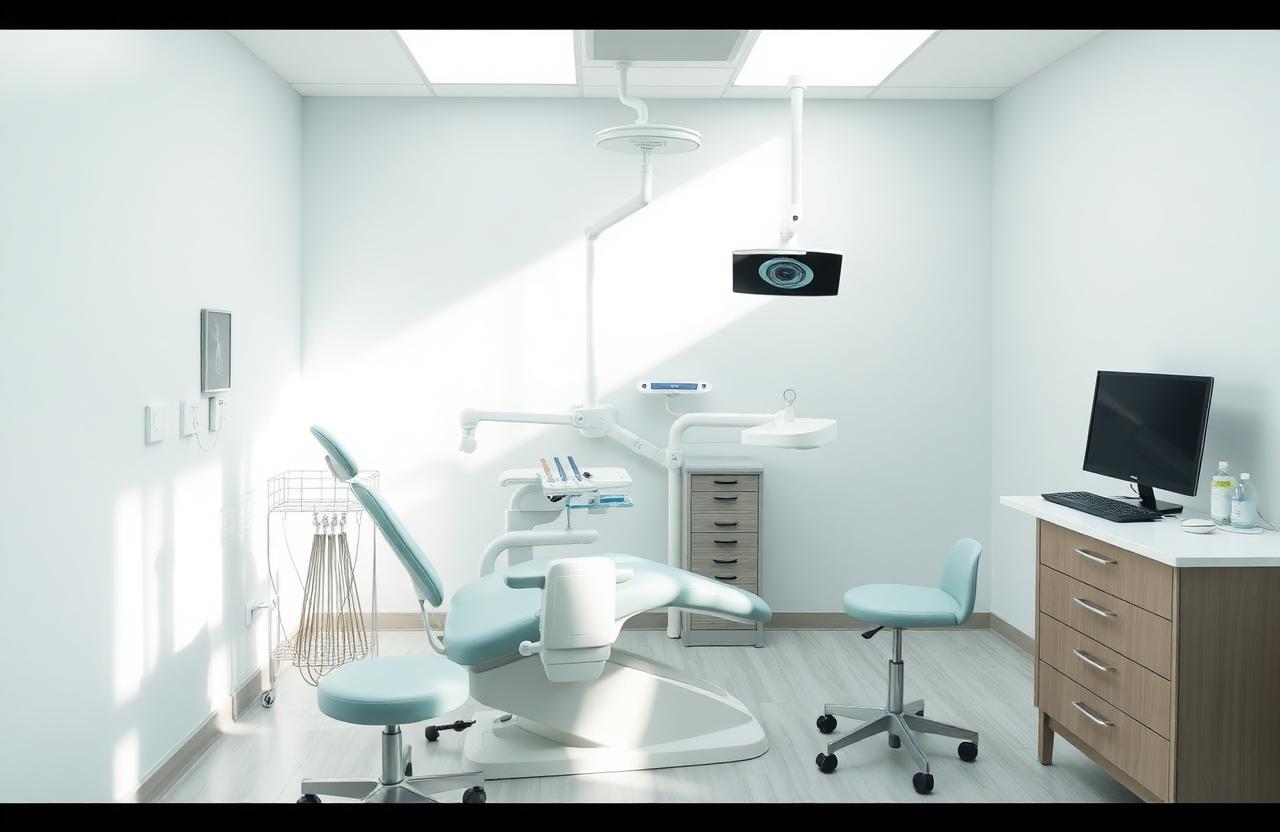 Dental treatment room ready for a hygiene appointment.